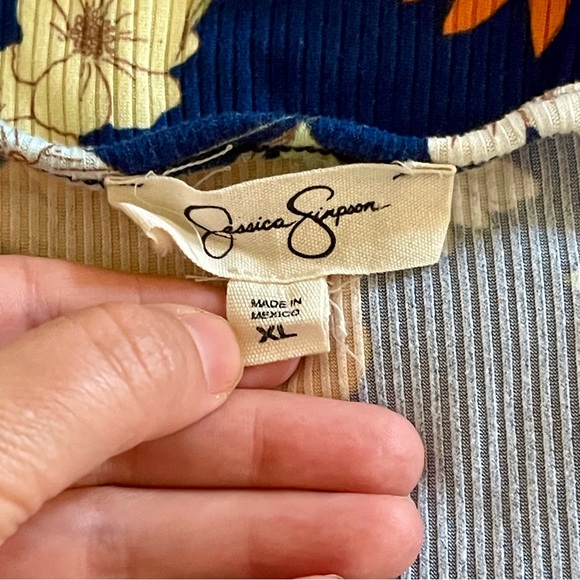 Jessica Simpson Blue Floral Maxi Dress Size XL Ribbed Faux Wrap Sleeveless - Picture 8 of 9